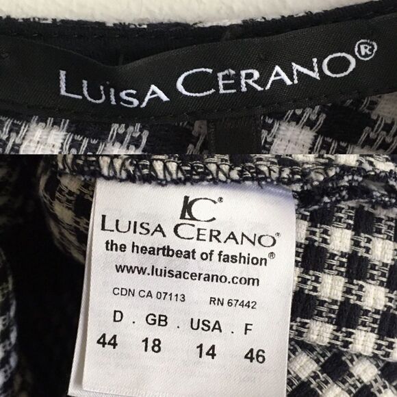 LUISA CERANO Checked Fitted Gingham Dress V-Neck Knee Length Black White 14 - Picture 12 of 13